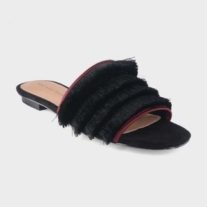 Who what wear black fringe slides